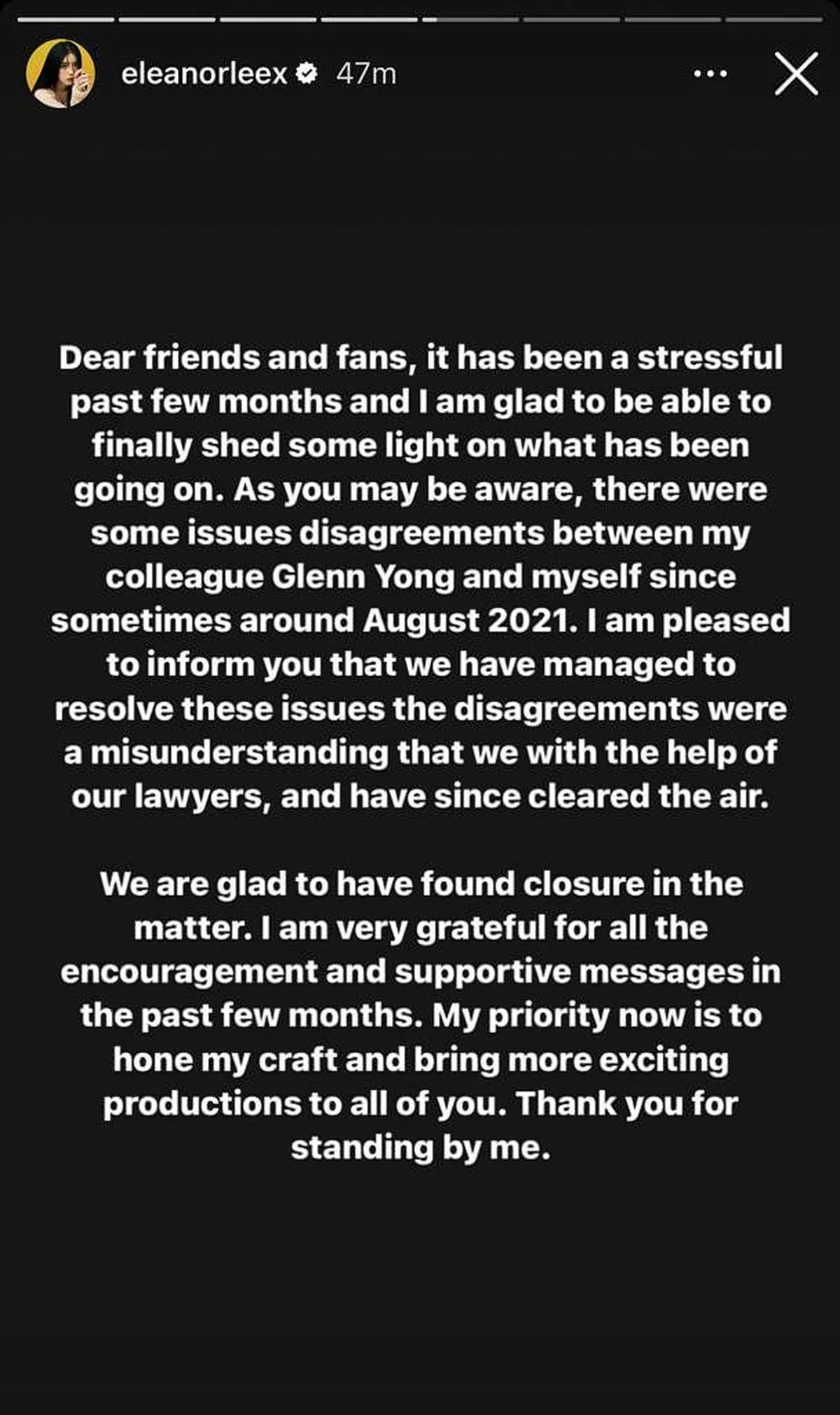 李凯馨声明原文。（取自艺人IG）