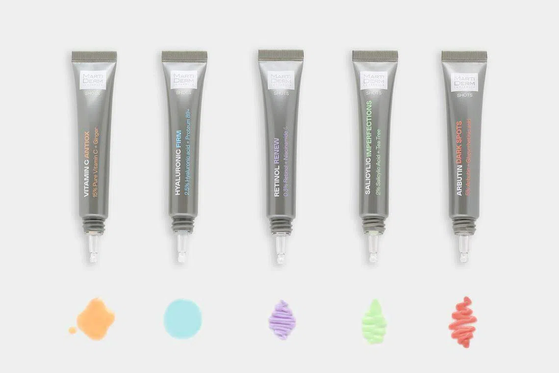 药妆MartiDerm新精华素系列Shots，针对五种不同皮肤状况。（商家提供）