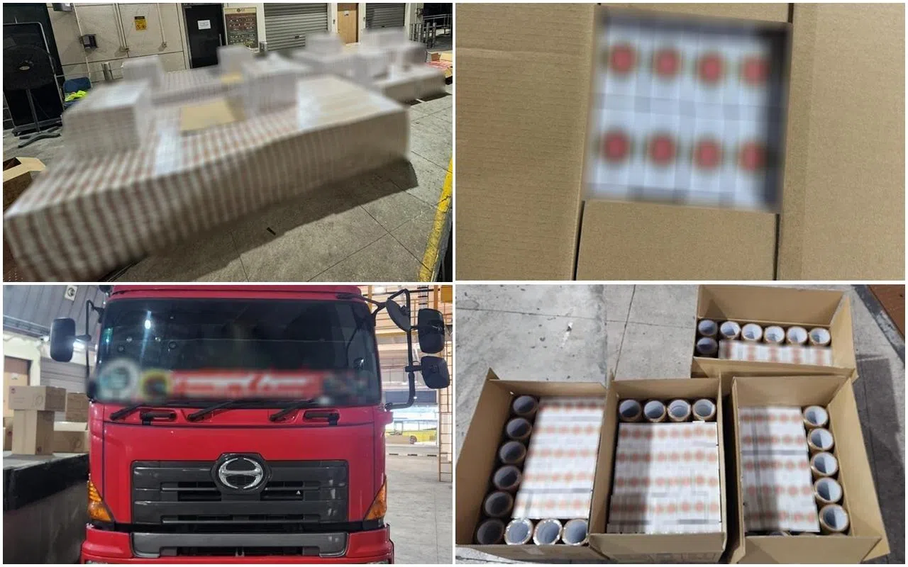 一辆马来西亚注册的罗厘被发现藏有大批漏税香烟。（移民与关卡局提供）