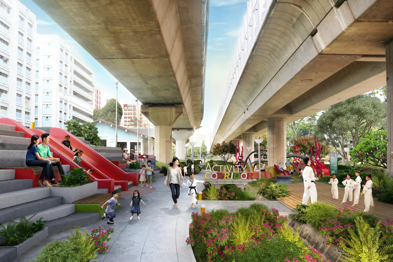 地铁高架轨道下的空间将获得更好的利用，让居民活动筋骨和参加活动。（建屋局构想图）