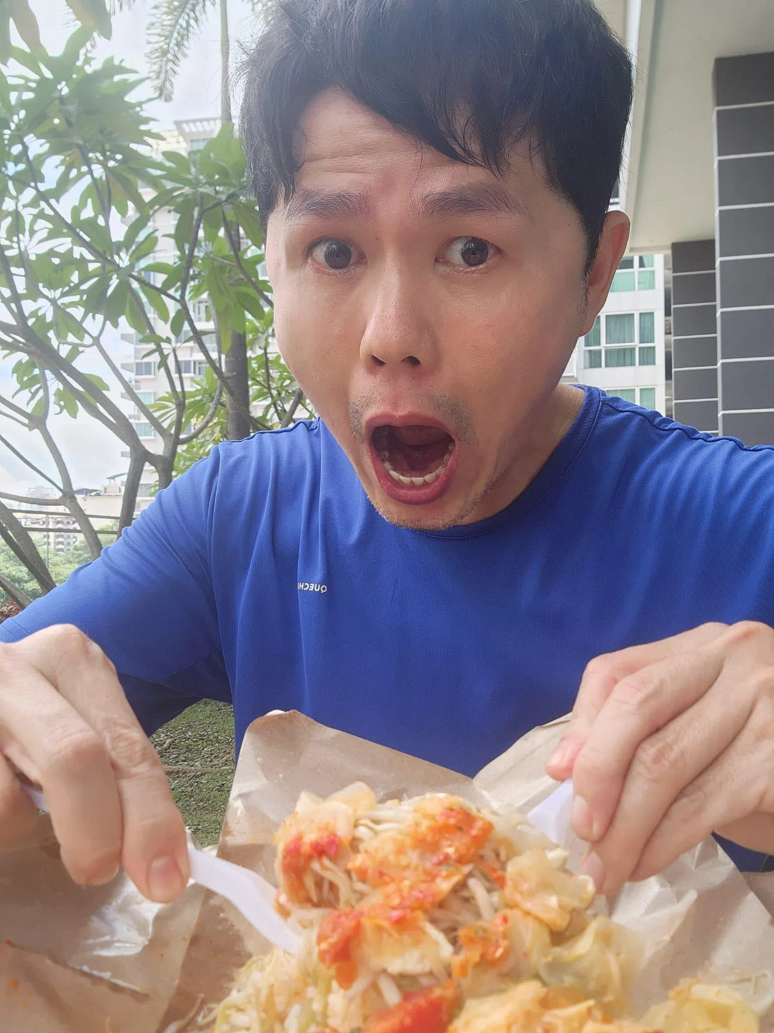 黄文鸿最近照样到常去的摊位和餐厅用餐，发现不吃肉还是有其他选择。（受访者提供）