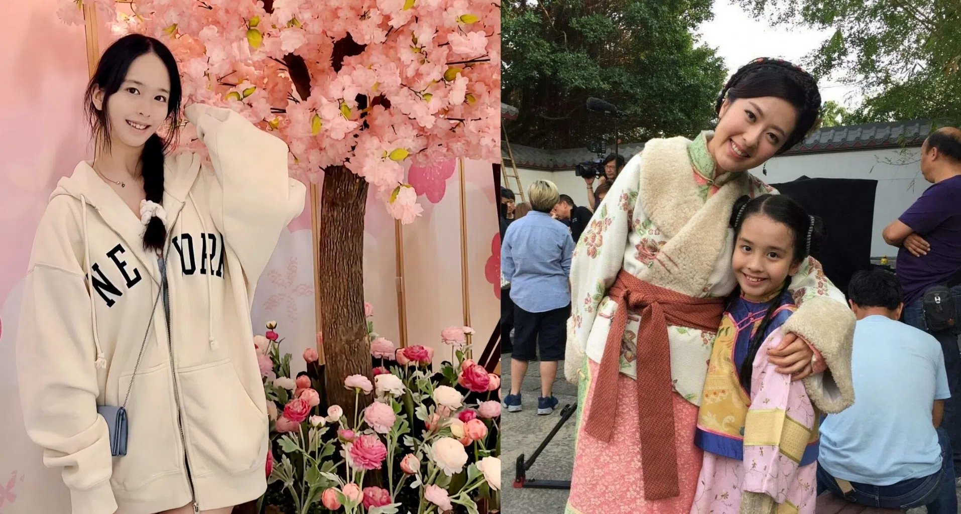 16岁的陈偲颖（左）合作过的花旦包括唐诗咏（右），不过可能升中学后课业繁忙，距离她上一次拍剧已有约三年之久。（互联网）