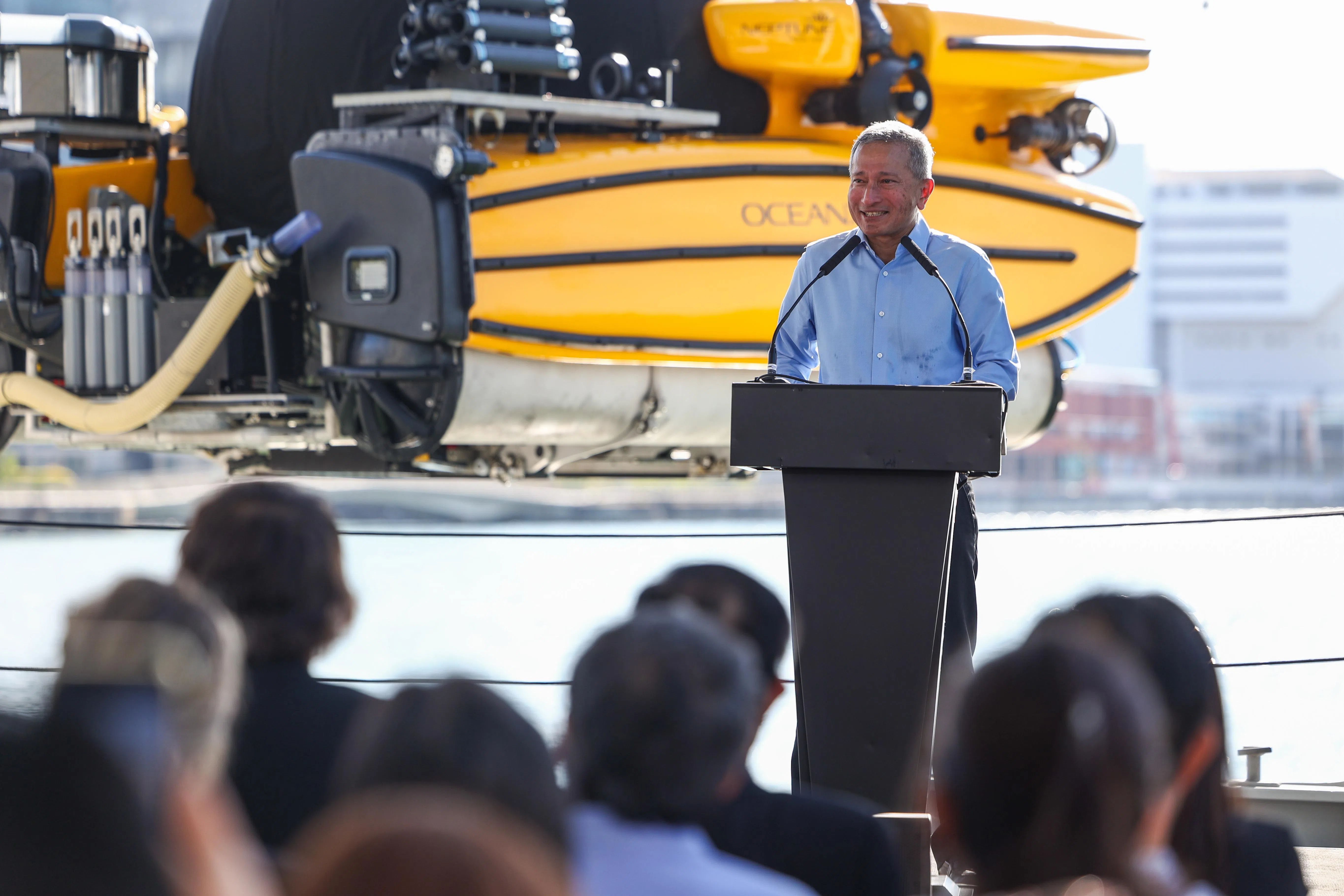 外交部长维文医生致辞时指出，在外交分裂和艰难的时代，各国能够就《国家管辖范围以外区域海洋生物多样性协定》达成共识是巨大成就。（白艳琳摄）