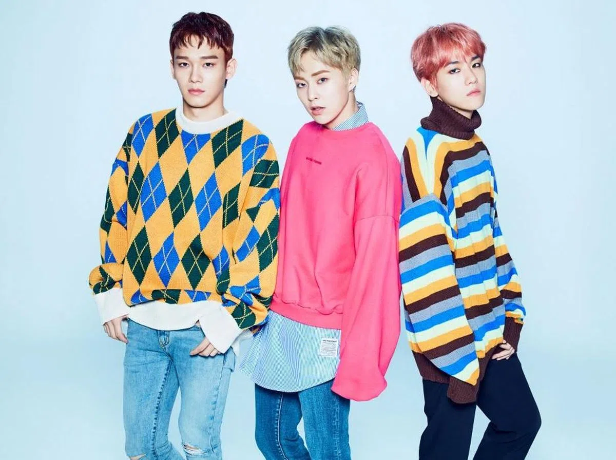 CHEN（左起）、XIUMIN及伯贤也是“EXO”子团“EXO-CBX”的成员。（互联网）