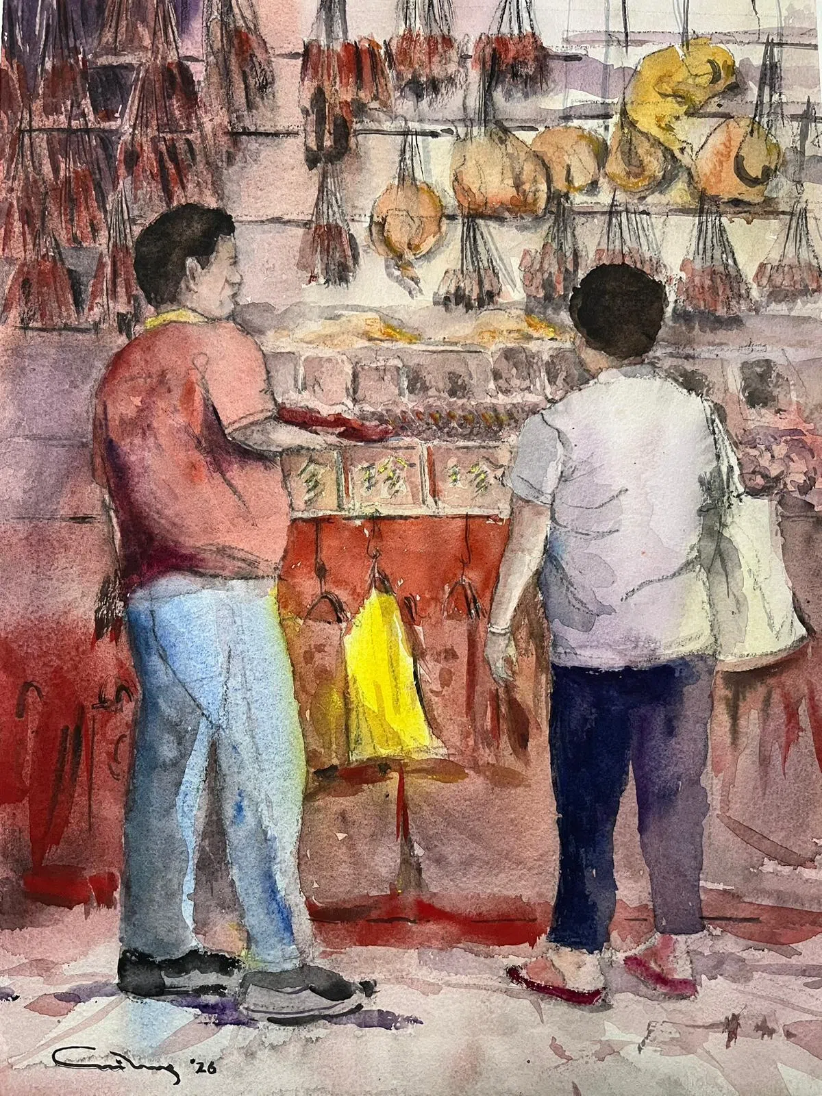 胡贵宏水彩画《腊肉》。（VAC画廊与工作室提供）