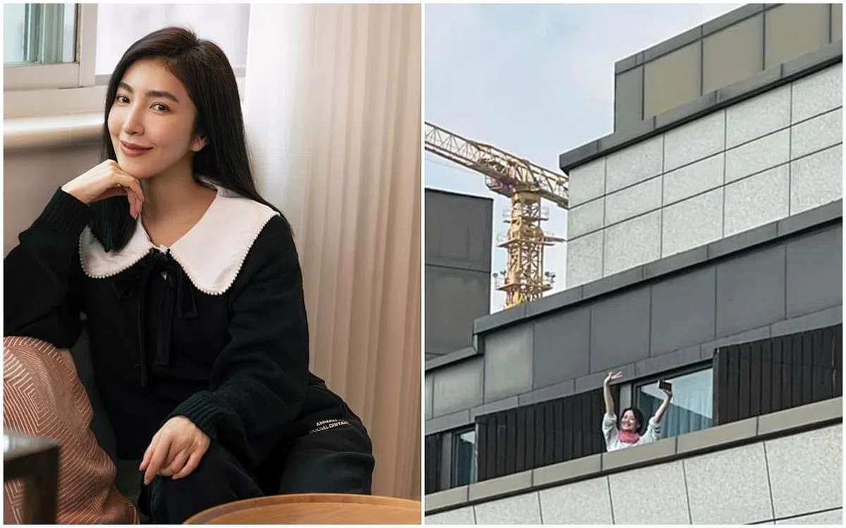 杨谨华（左）也用手机拍下隔离期间巧遇的好友舒淇。（图/互联网）