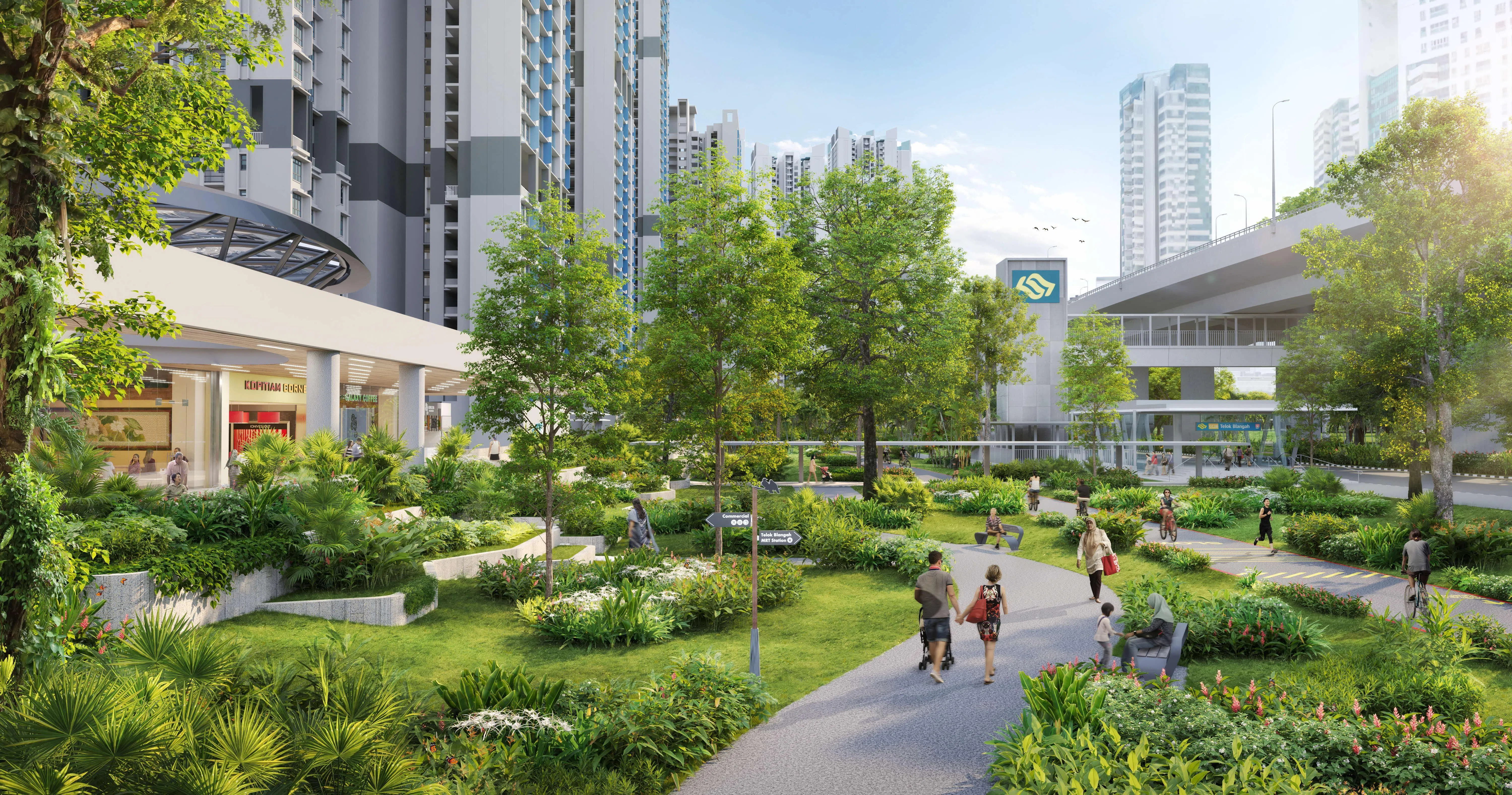 柏拉雅住宅区大部分住户步行10分钟内即可抵达地铁站，区内也规划步行与骑行网络，方便居民通往交通与主要设施。（建屋局提供构想图）