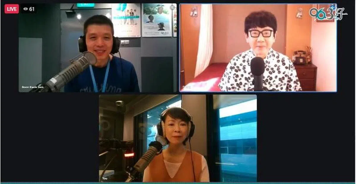 李伟菘（右上角）昨午作客96.3好FM国贤和丽仪主持的《下班ING》。（图 / 96.3好FM面簿截图）