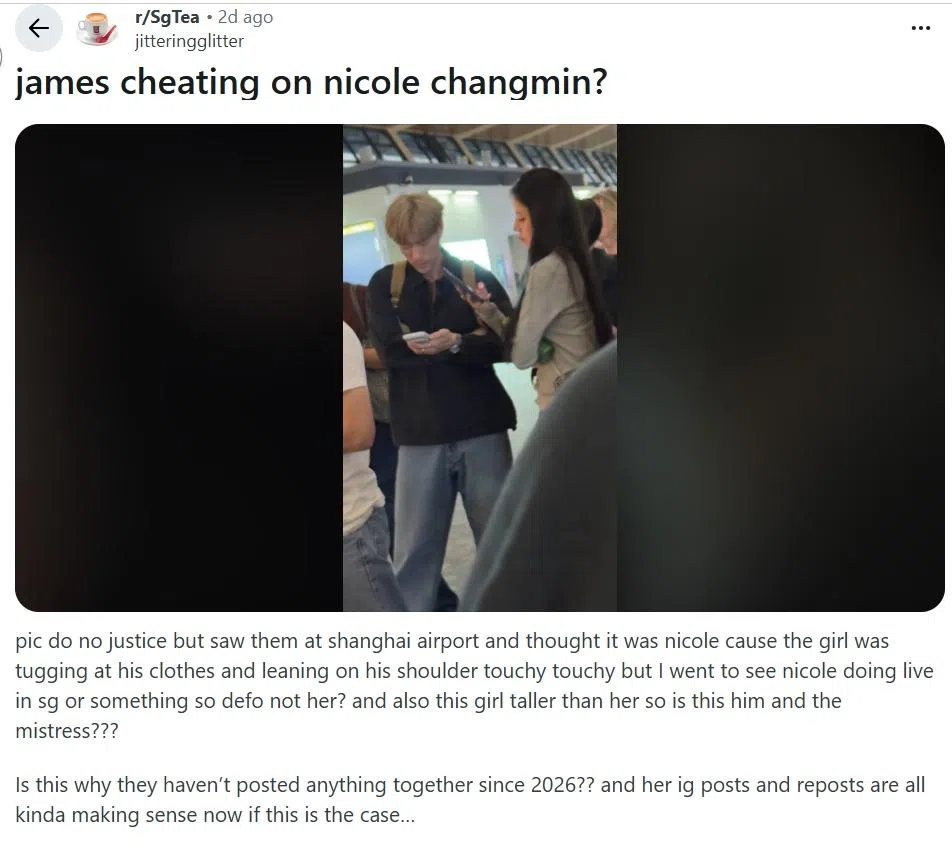 网民在Reddit发文讨论谢俊峰和曾敏的婚姻状态。（截自Reddit）