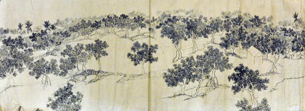 林木化《愚趣园》草稿与设计图（1964）记下中国外销瓷专家韩槐准的愚趣园外貌。