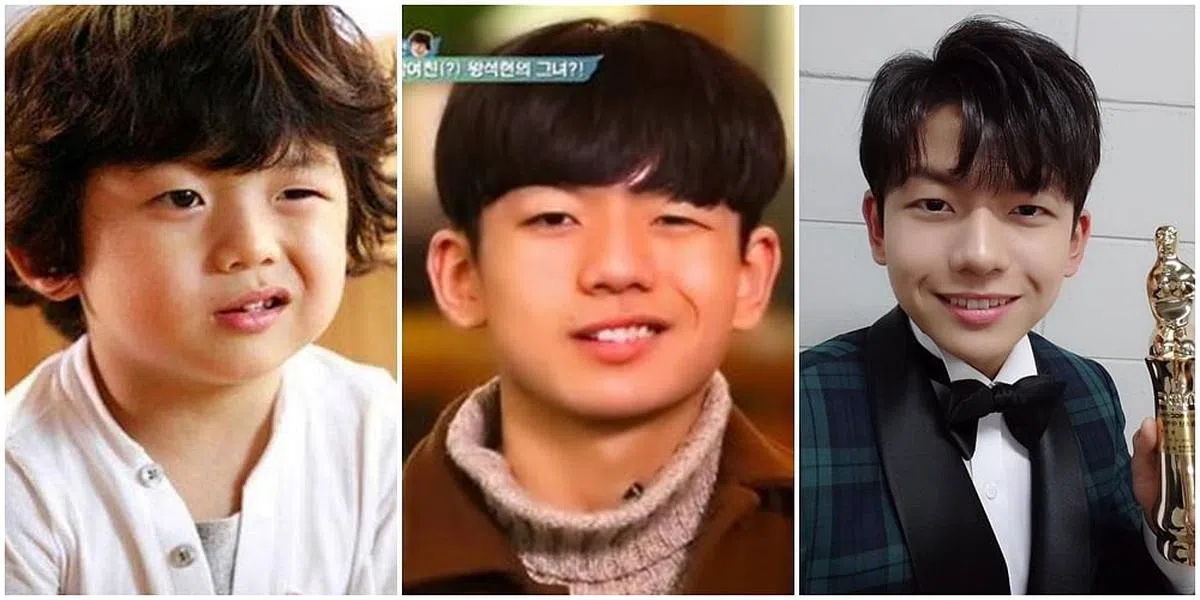 时隔多年，王锡贤上节目重演当年的表情包（左、中）。回归荧幕的他于2018年夺下MBC青少年演技奖（右）。（图/互联网）