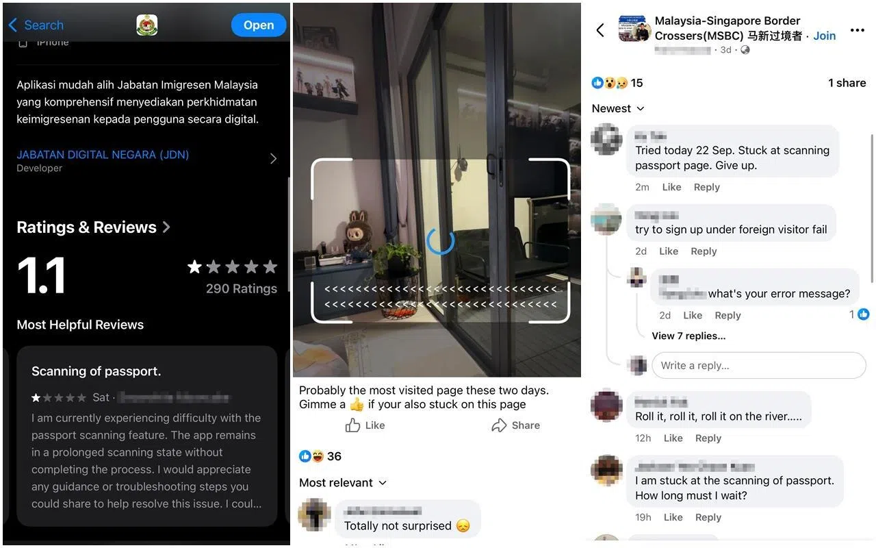 应用目前评分1.1分，不少公众反馈无法加载。多数公众卡在扫描护照阶段。（网络截图）