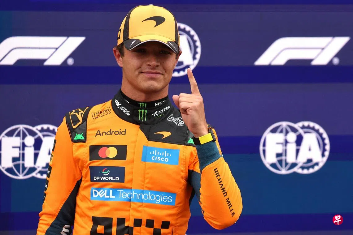 迈凯伦的世界冠军车手诺里斯夺下F1荷兰大奖赛正赛杆位。 （路透社）