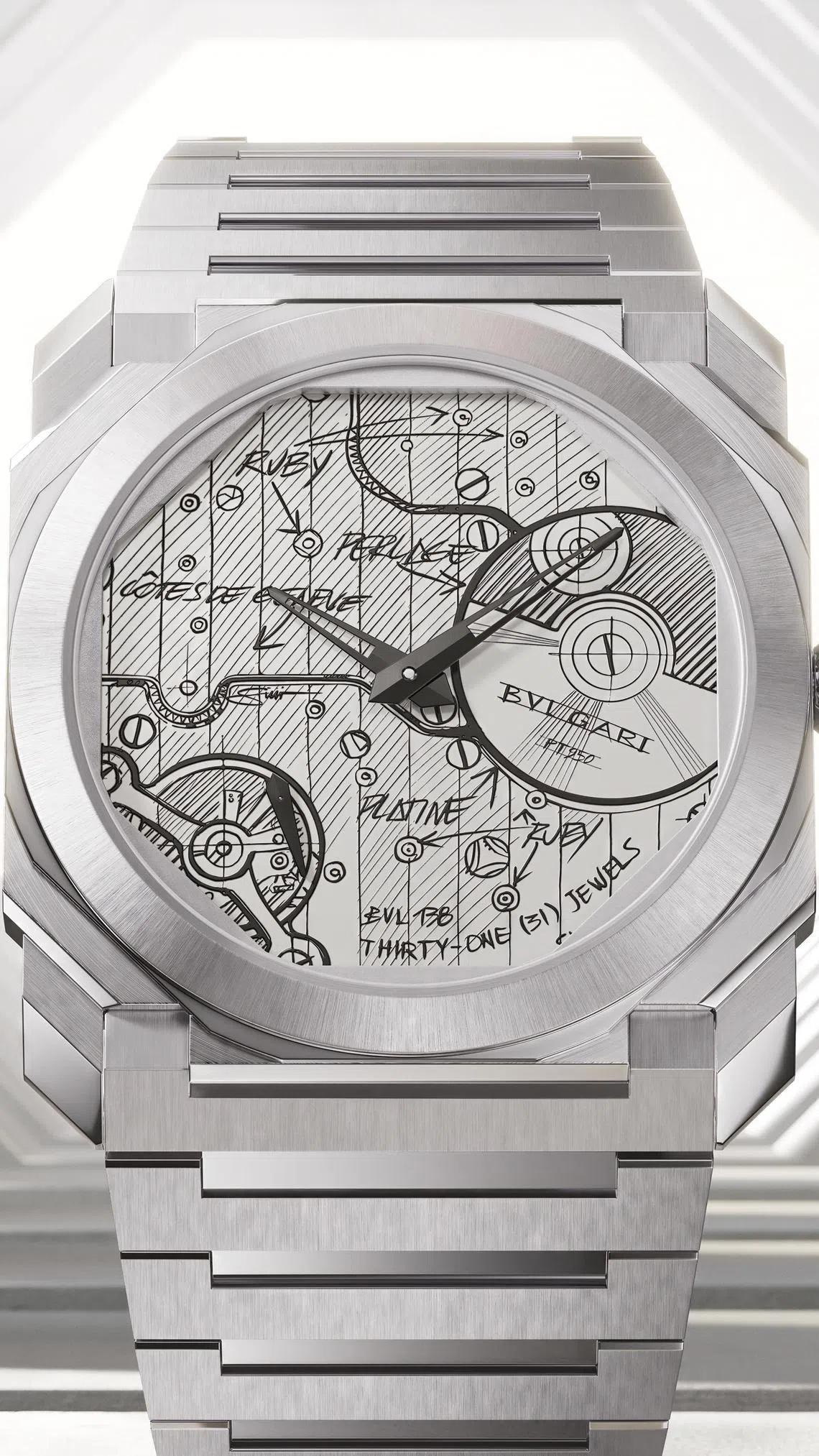 自动型号腕表厚度为6.40毫米，装载仅厚2.23毫米的自制机芯。（宝格丽提供）