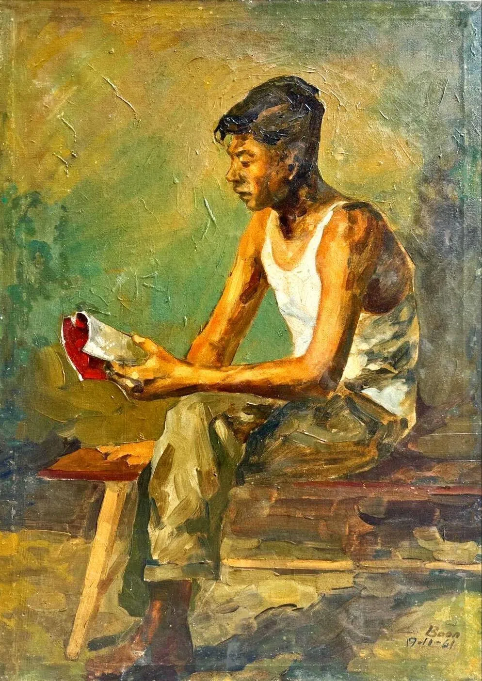 郑文斌人物肖像油画《阅读》（1961）。（海卉艺苑提供）