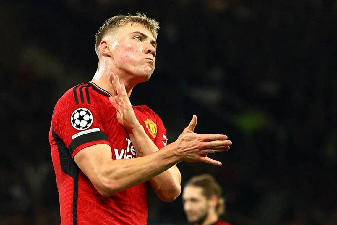 曼联前锋霍伊伦德在欧冠已有三球进账，他本场将争取攻破前东家球门。（路透社）