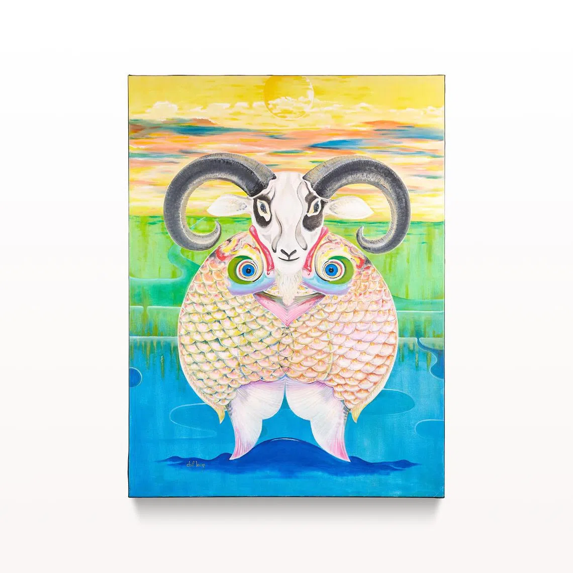 画作《鲜》透露了梁师傅属羊又是双鱼座。（酒店提供）