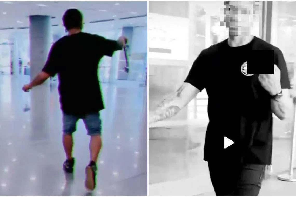 被告把视频上传到社交媒体，视频中的他大摇大摆地行走，并做出不雅手势。（档案照片）