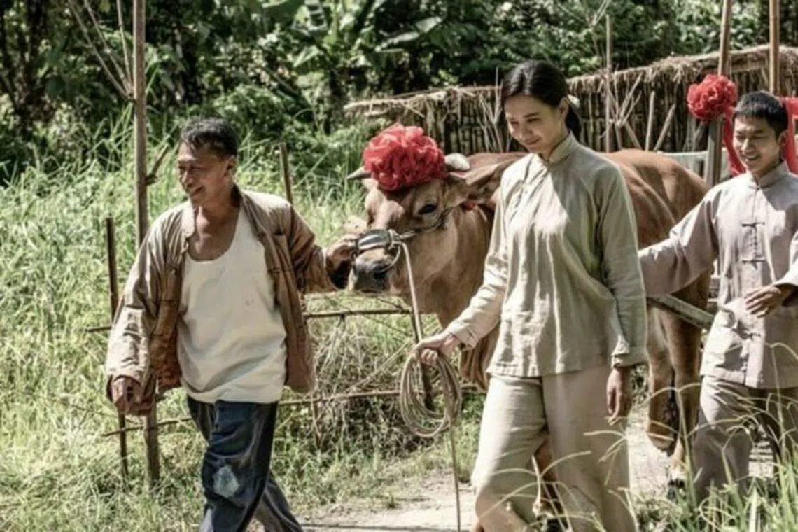 安心亚（中）在《牛车来去》诠释村妇，首次挑战全台语演出。（互联网）