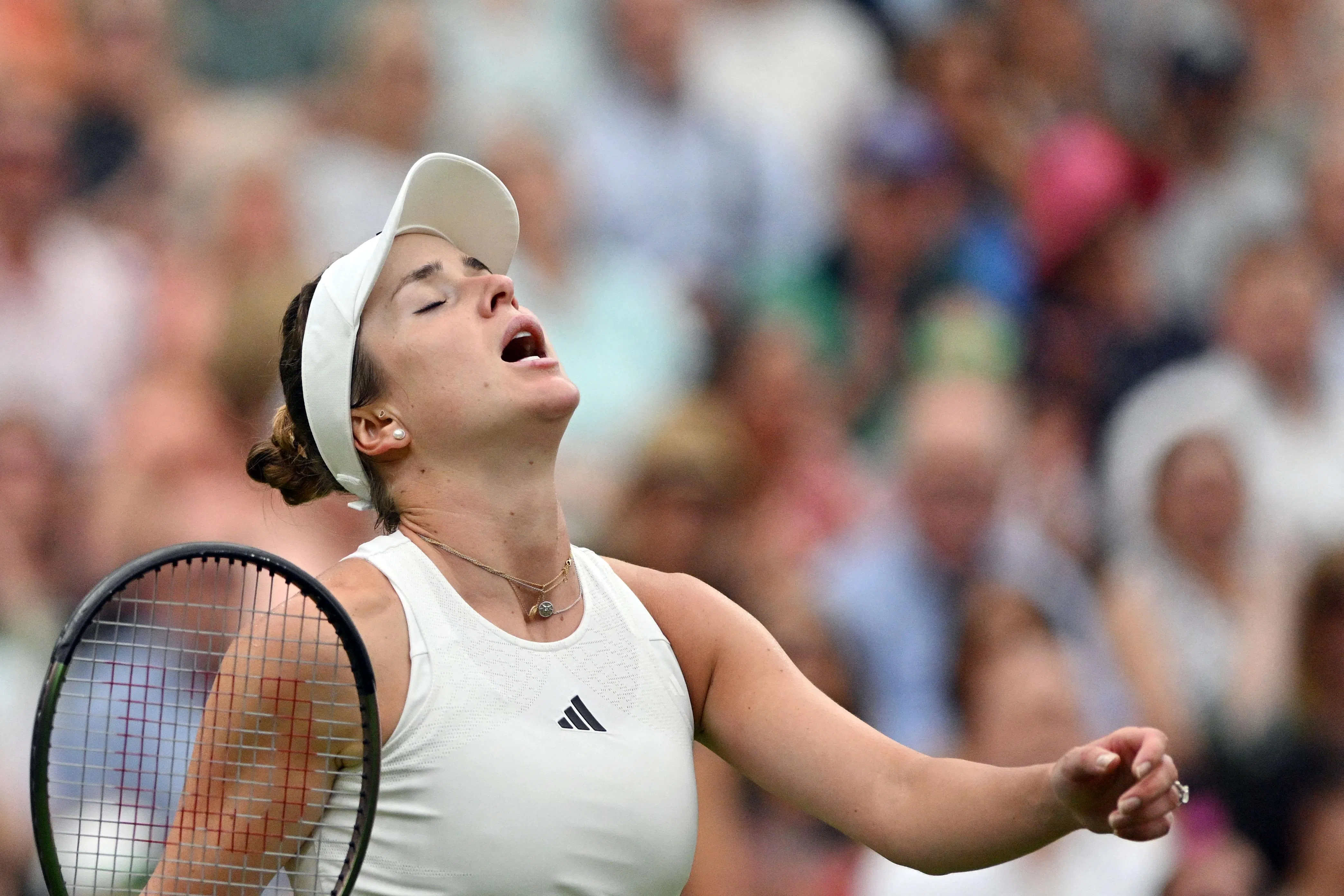 一直没能守住发球局，叶连娜非常懊恼。（法新社）