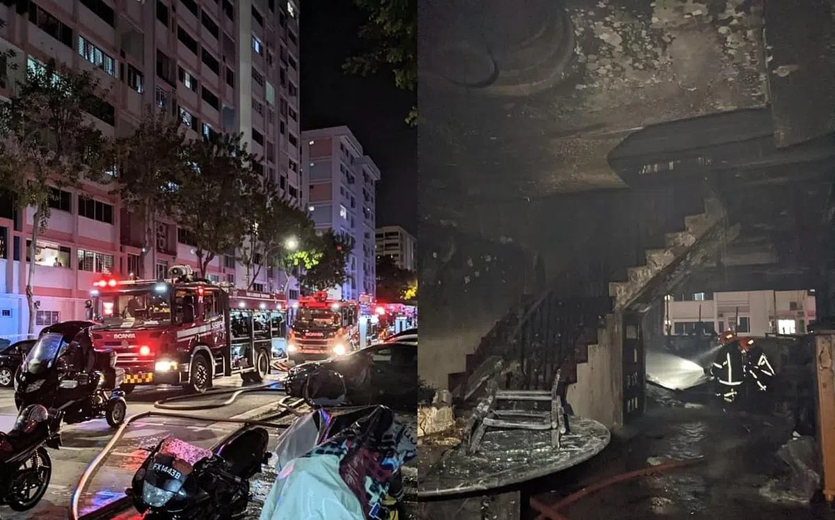 民防部队人员强行进入单位灭火，在淡滨尼火患中救出63岁华族男子。（取自新加坡民防部队面簿）