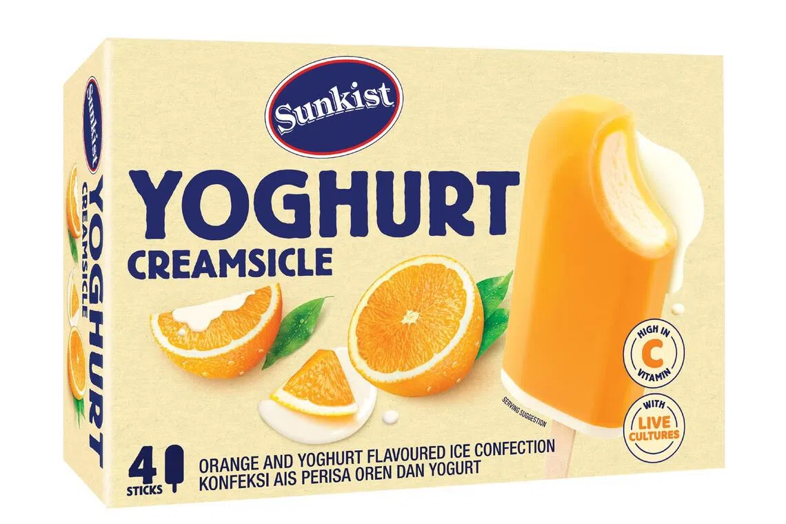 Sunkist“Yoghurt Creamsicle”酸奶冰棒以Sunkist的鲜橙风味为基础，加入活性益生菌酸奶。（品牌提供）