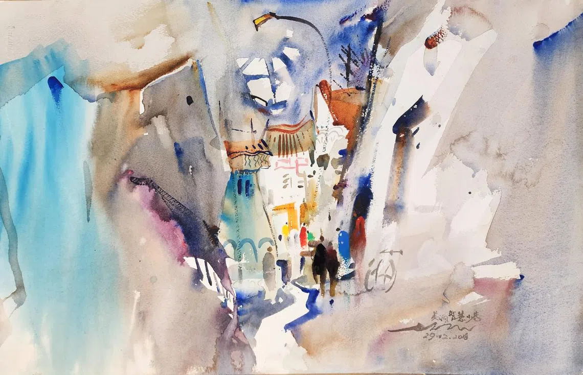 林辉忠水彩画个展转化风景融入墨韵| 联合早报