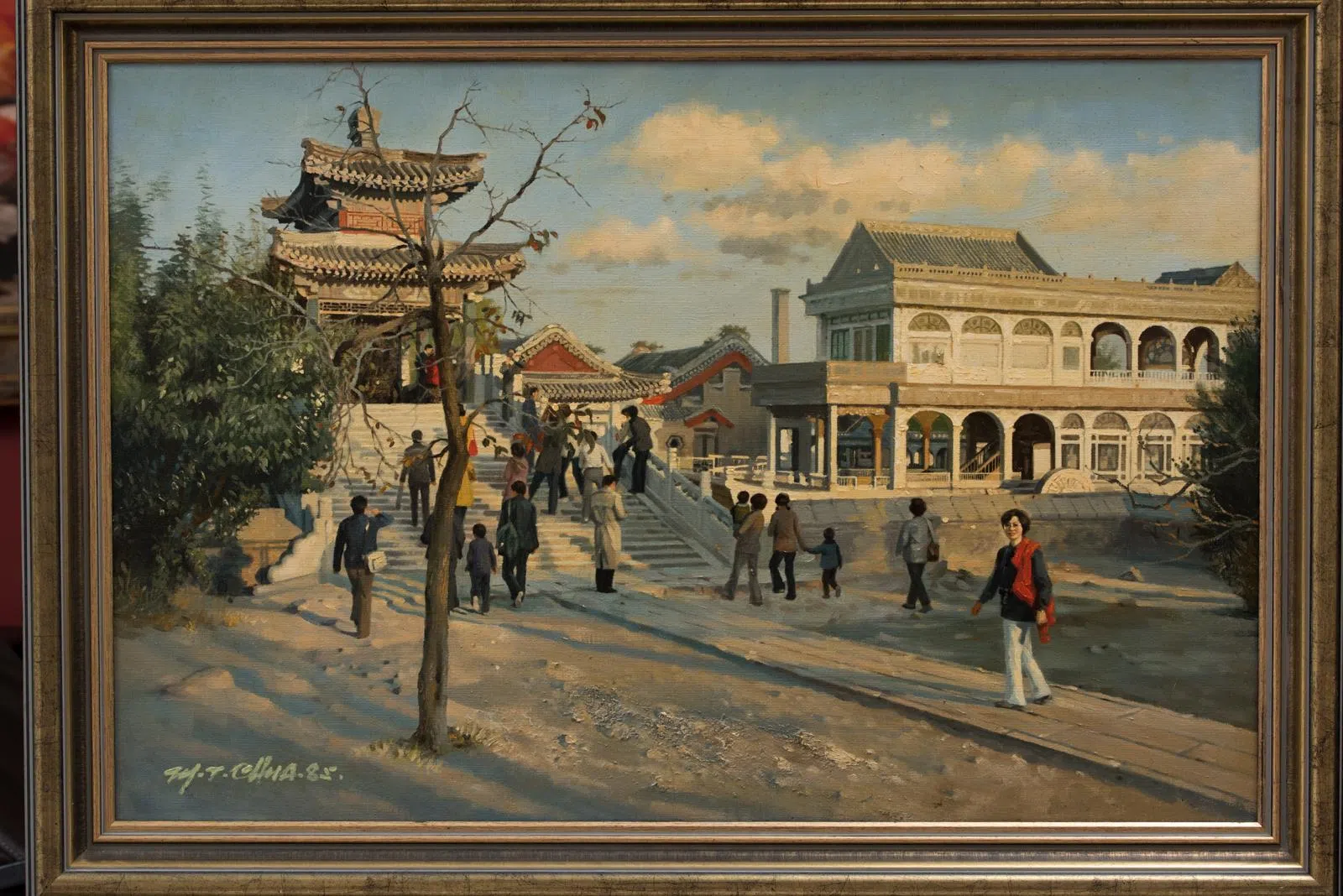 李文彦身影出现在蔡名智1985年描绘的北京风景油画里。（蔡扬提供）