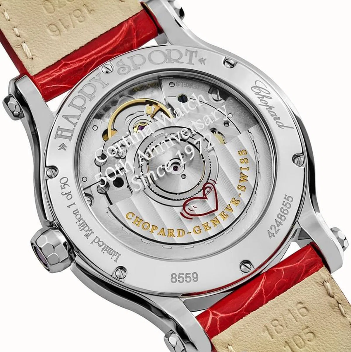 特别版Happy Hearts时计表背有一个代表SHF标志的心形符号。（图/商家提供）