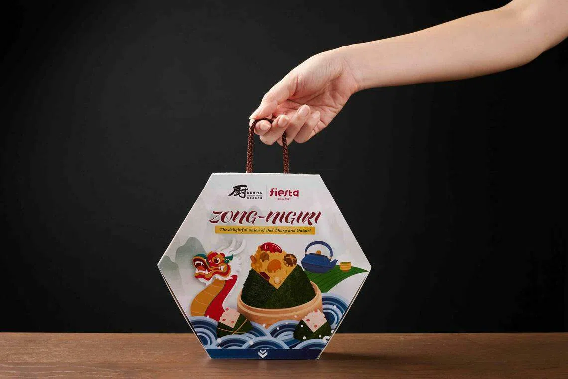 Kuriya日本市场一盒六种口味粽子$22，装在富东洋风的六角形盒子内。（品牌提供）