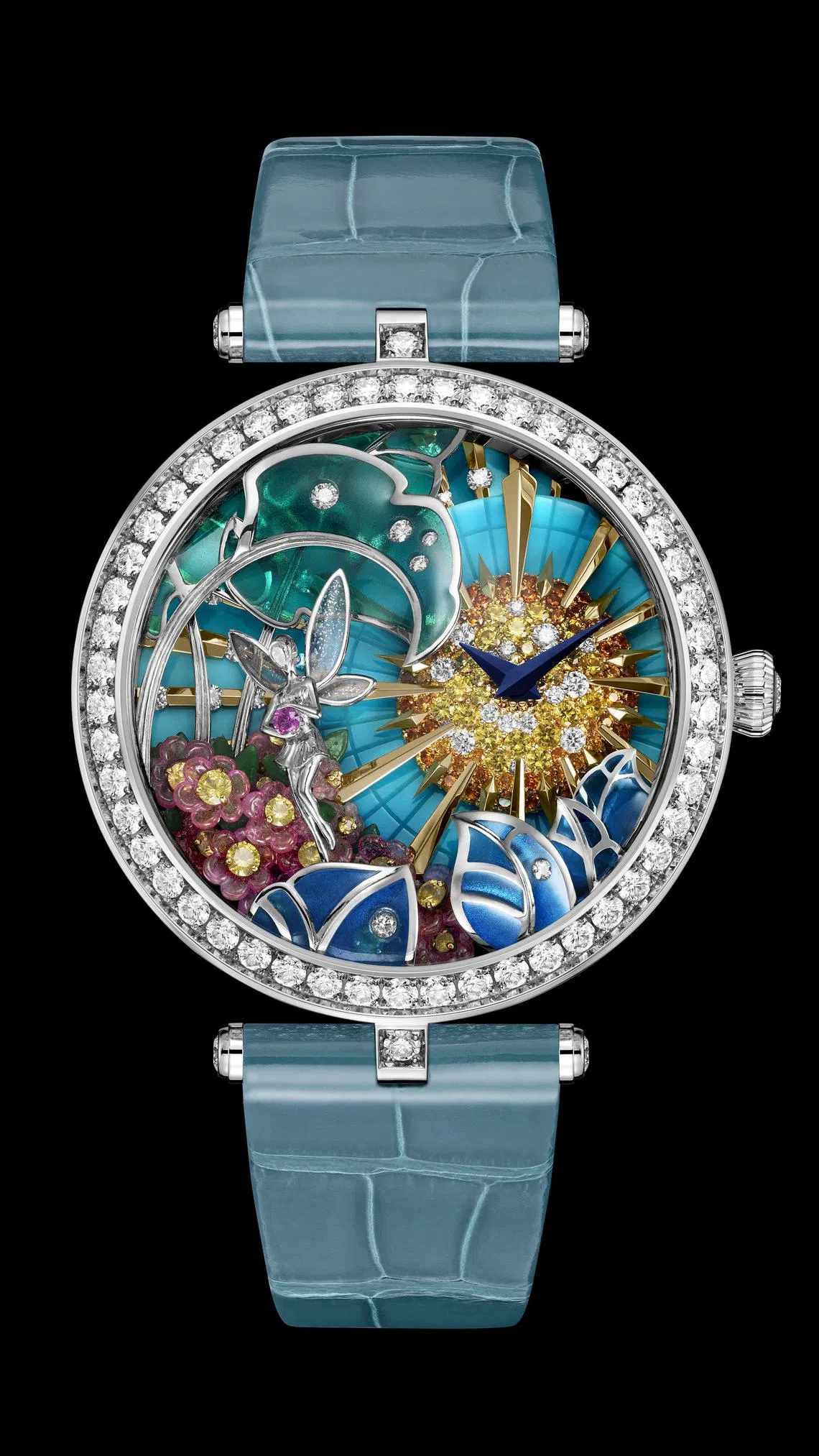梵克雅宝Lady Arpels Jour Enchanté采用新技术，让表盘上的珐琅产生玻璃三维效果，使花朵更立体生动。（GPHG提供）