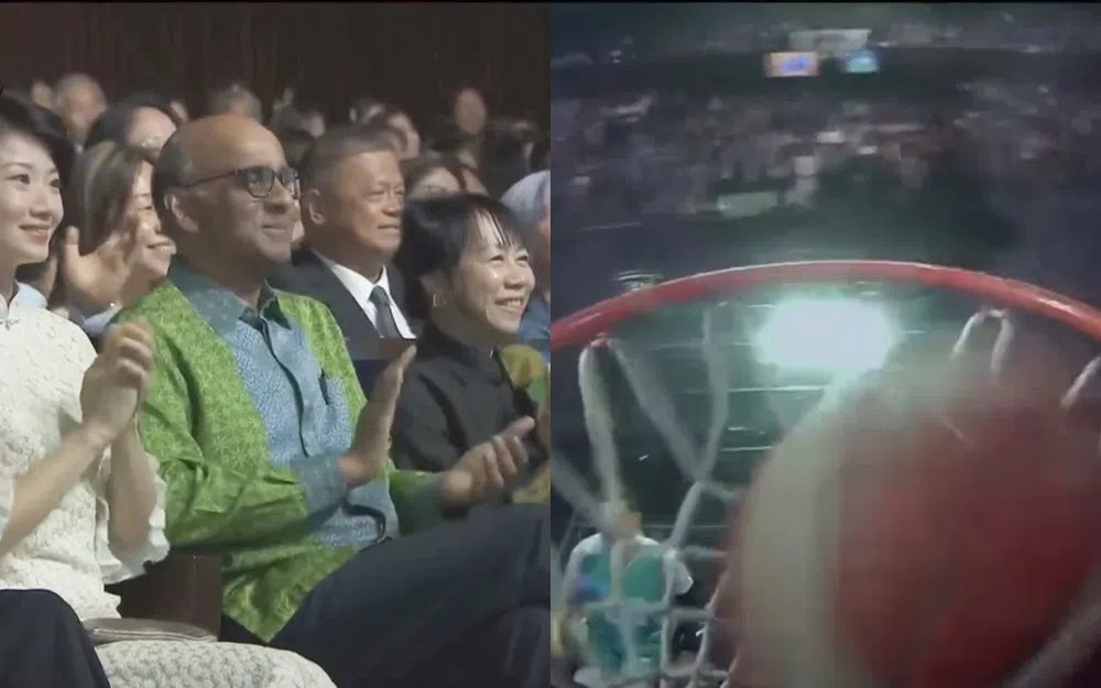 陈锦宏获总统传球后，投篮成功。（摘自节目画面）