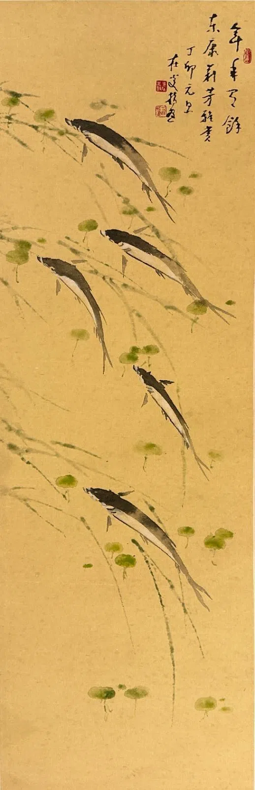 吴在炎指画《年年有余》。（主办方提供）