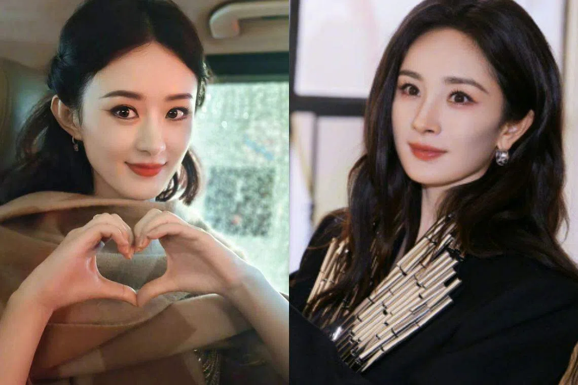根据网上话题，赵丽颖（左）和杨幂（右）的关注度更胜担任女主角的章子怡。（取自艺人微博）