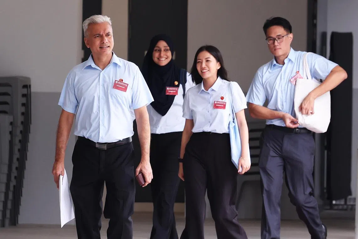 工人党榜鹅团队都是新面孔，分别是贺沛星（左起）、艾莉雅、滕沛源和区致铭。（蔡家增摄）