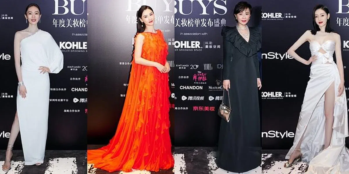 童瑶（左起）、张柏芝、刘嘉玲、张天爱的妆发预算被拿出来比较。（互联网）