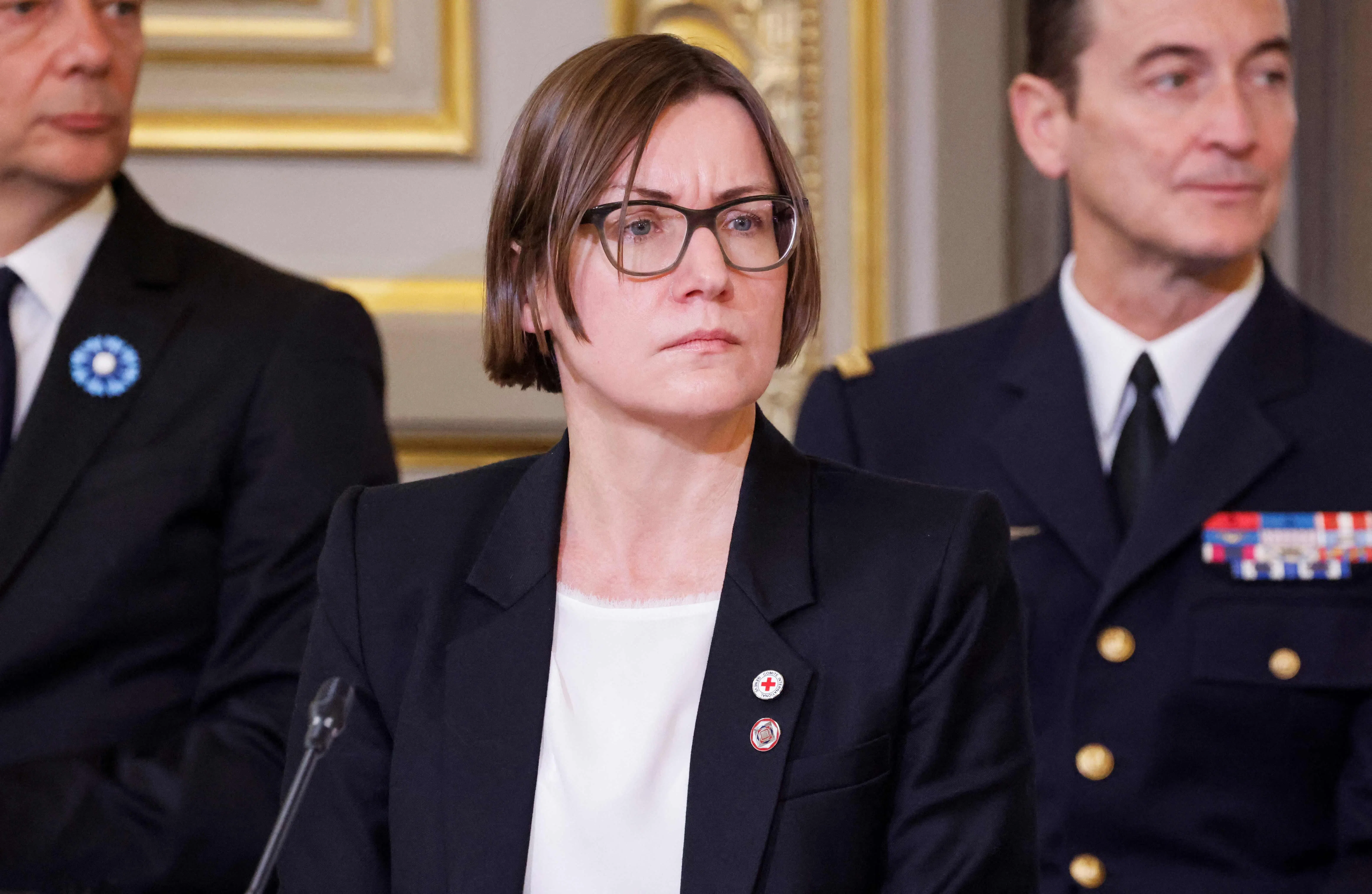 11月9日，红十字国际委员会主席斯波利亚里茨在巴黎总统府爱丽舍宫出席加沙平民国际人道主义会议。（法新社）