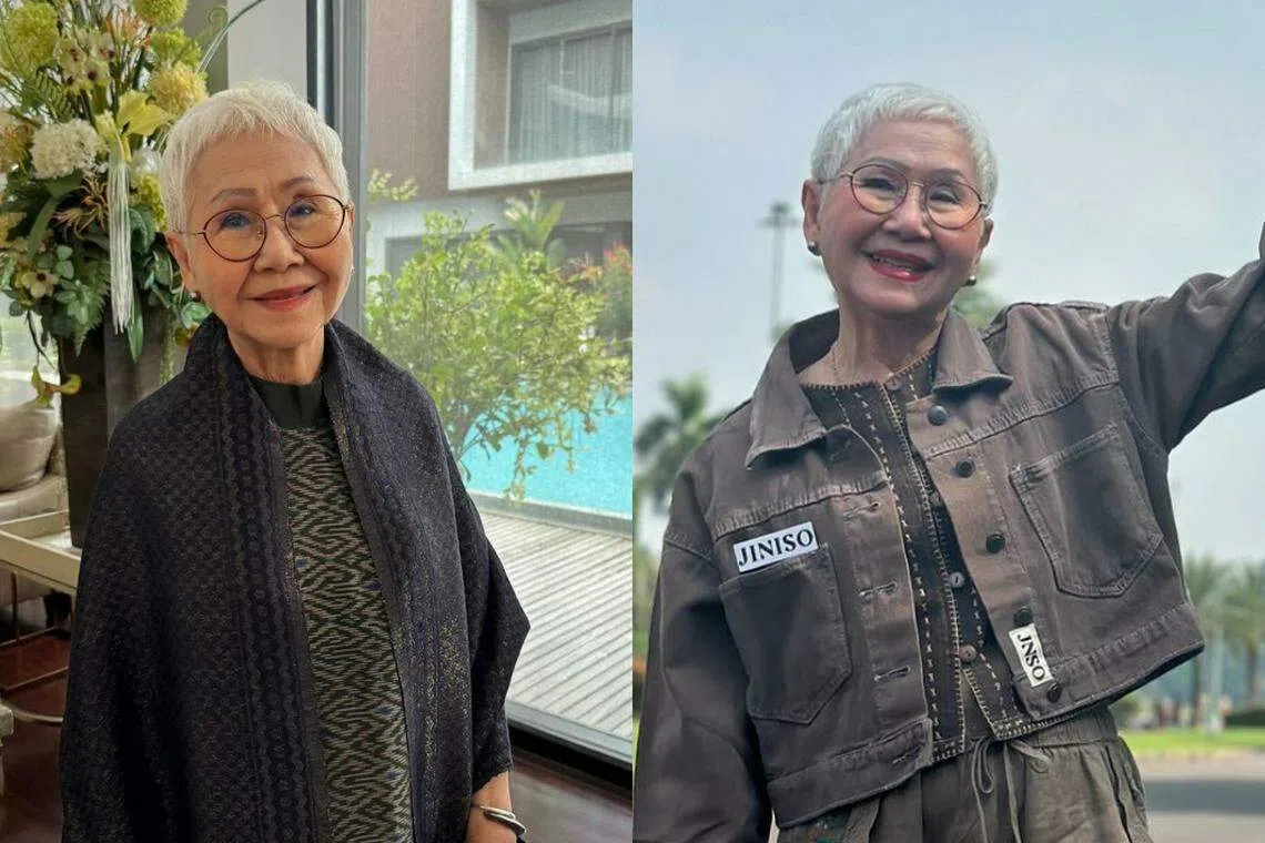 有别于电影的朴素造型，78岁的Taew私下打扮新潮。（取自Taew IG）