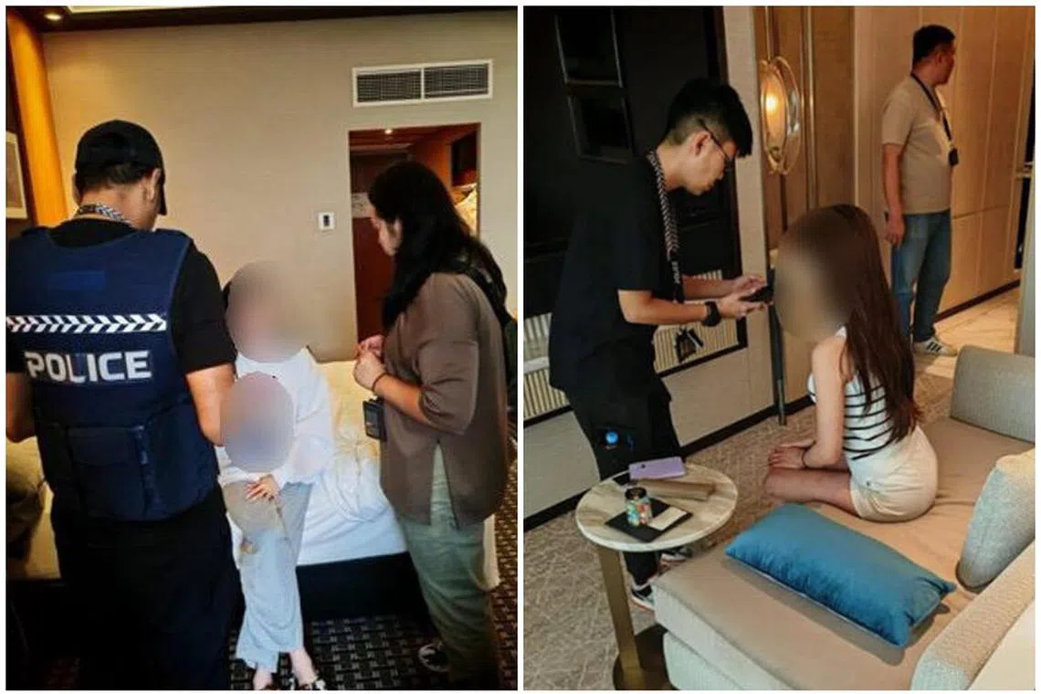 新港警方展开17天跨境执法行动，打击非法卖淫活动，一共逮捕14名男女。（新加坡警察部队提供）