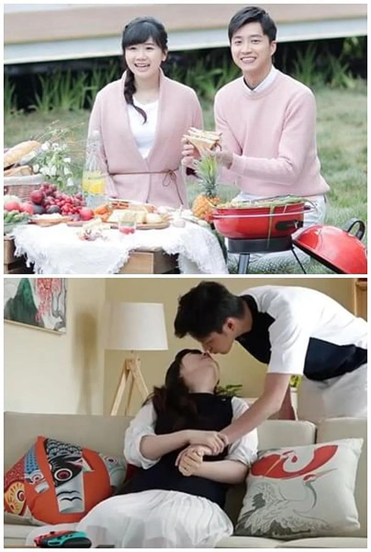 福原爱、江宏杰在《幸福三重奏》里有亲热画面。（互联网）