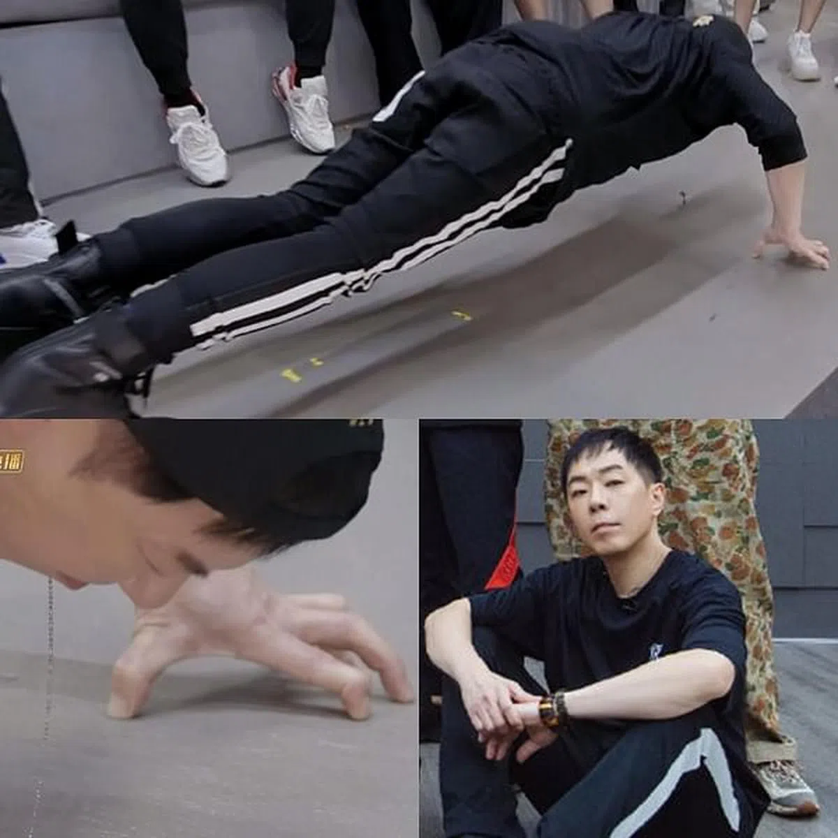 黄贯中表演指尖掌上压。（视频截图）