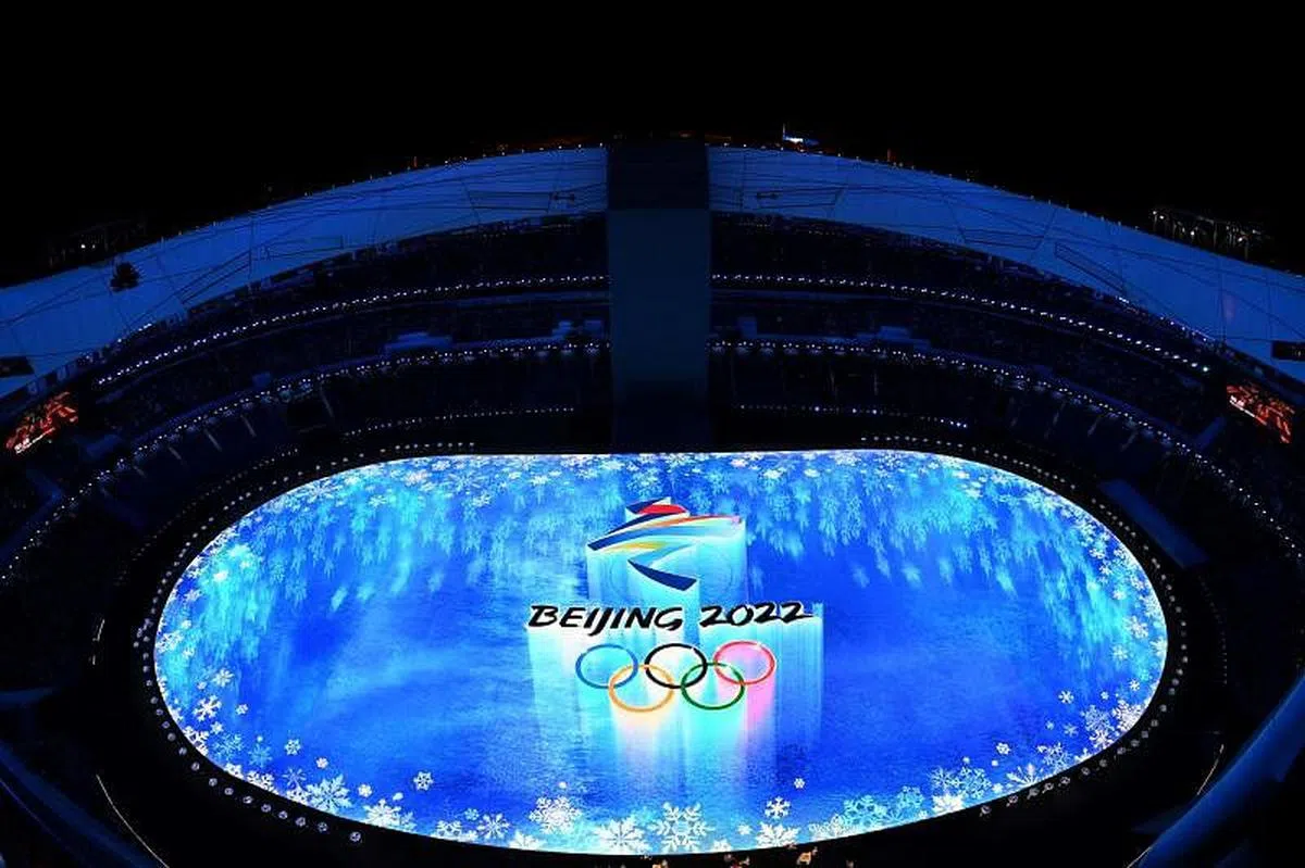 北京冬奥会开幕式在中国国家体育场“鸟巢”举行，图为从空中俯瞰的体育场。（法新社）