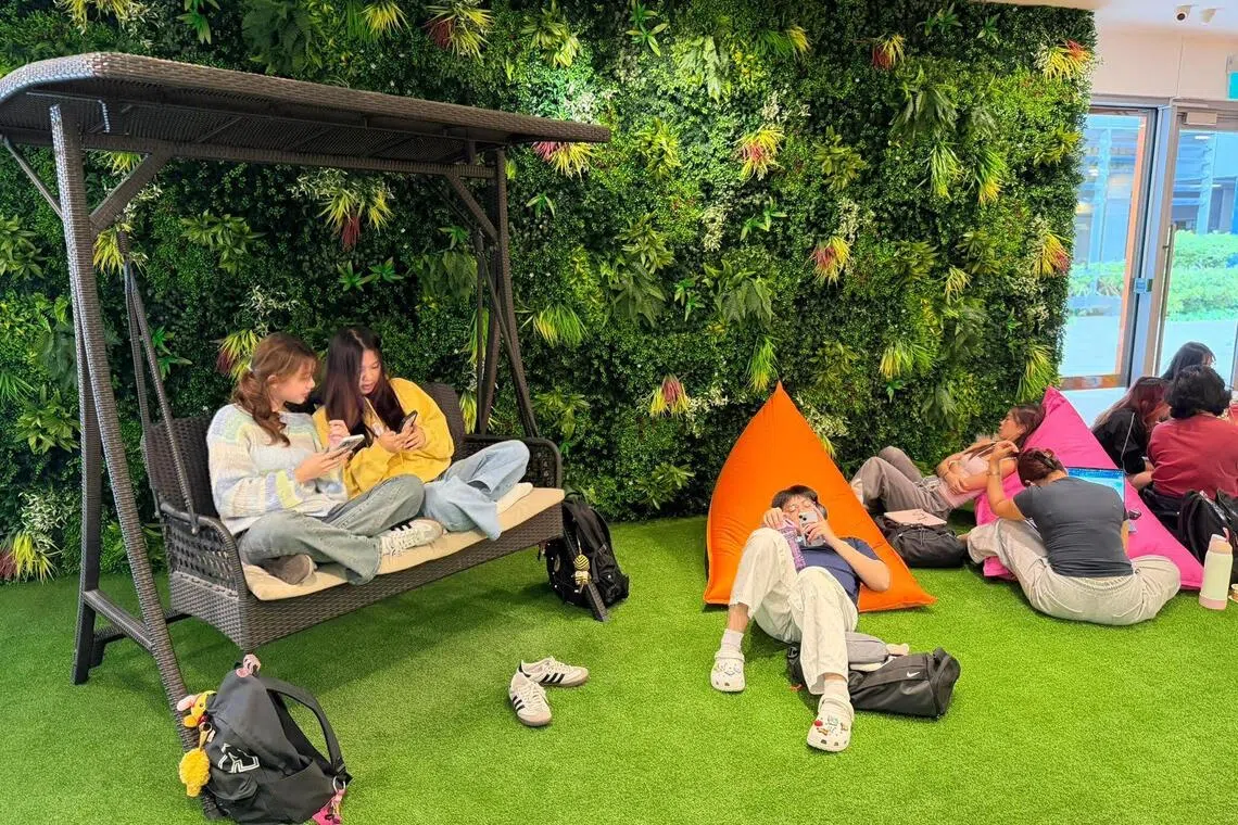 配合开放日，南洋理工学院还开放五个全新的学习与休息空间，供学生日常学习、小组讨论和休闲放松。（南洋理工学院提供）