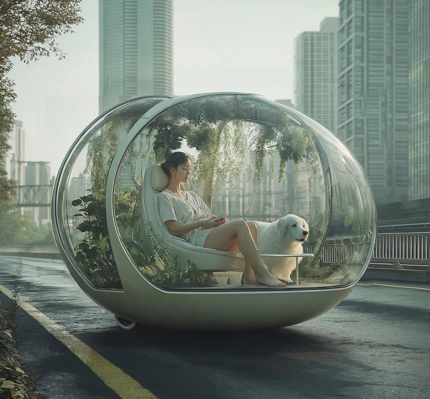 90岁阿嬷畅想未来的自动驾驶出行，还可以带狗狗去散步。（Stuck Design提供）