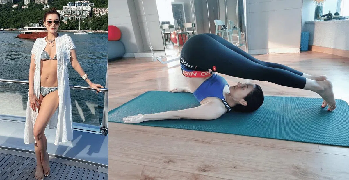 李嘉欣勤练瑜伽，高难度动作难不倒她。（李嘉欣IG）