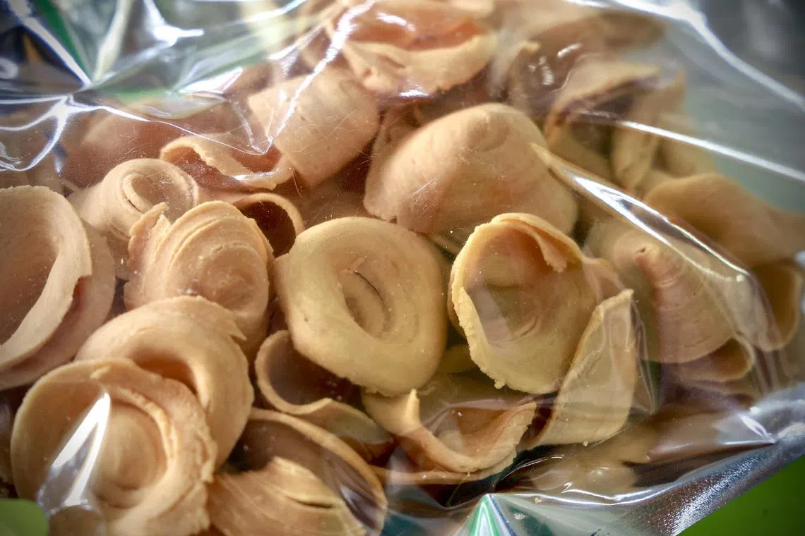 脆薄的手工耳朵饼有古早饼香。（特约陈来福摄）
