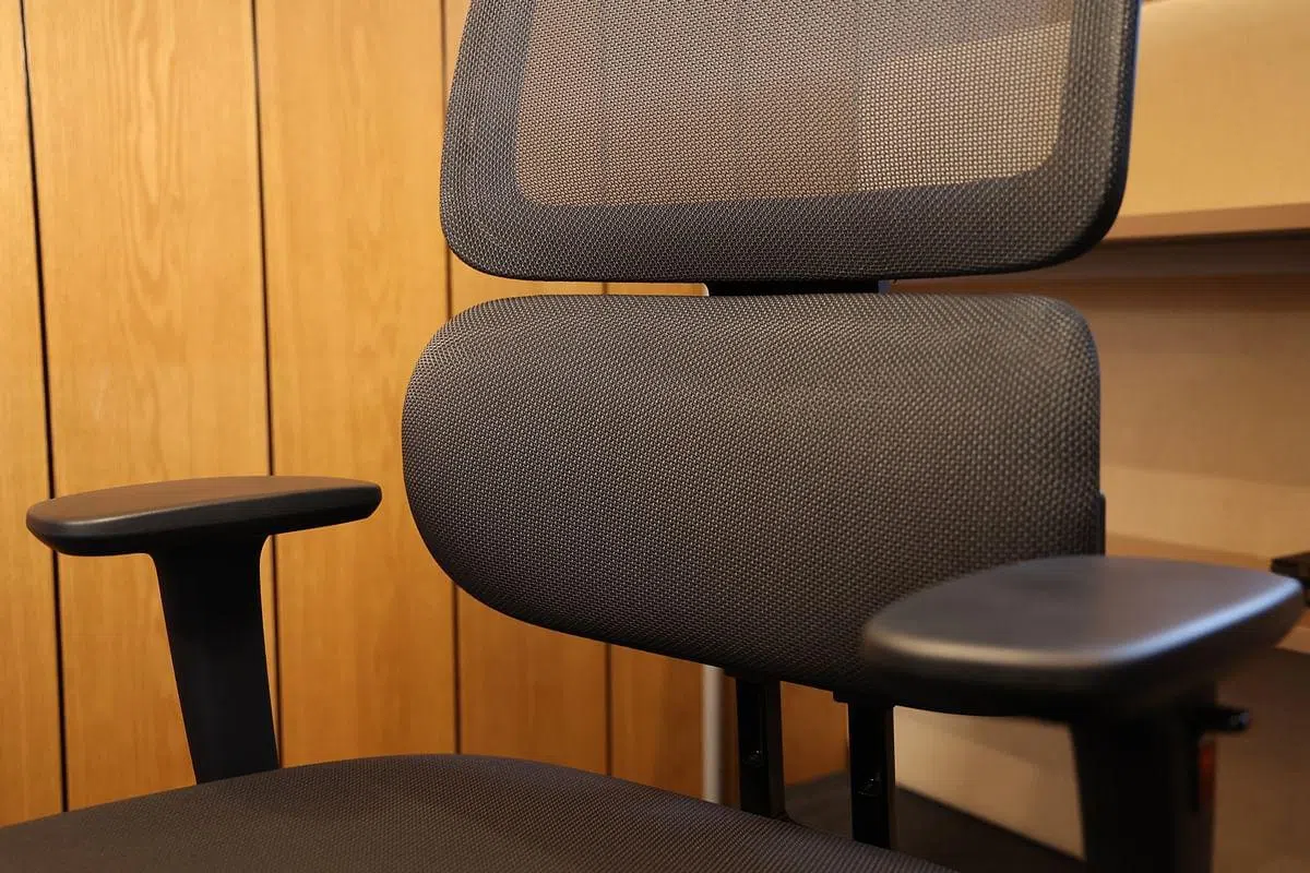 人体工学椅一般带有腰背靠垫和可调节的扶手。（陈斌勤摄）