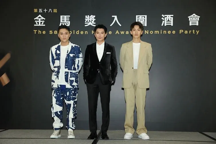 金马最佳男主角入围者郑人硕（左起）、邱泽、柯震东出席入围酒会。（图 / 互联网）