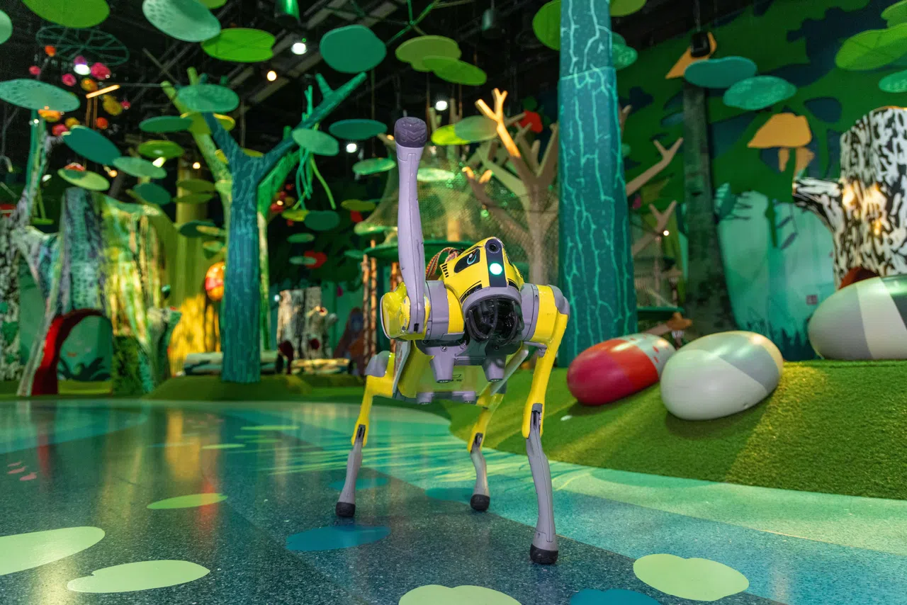 万态野生动物世界的机器狗导游将部署在“探索世界”（Exploria）和“好奇心之湾”（Curiosity Cove）两个室内景点。（万态保育集团提供）