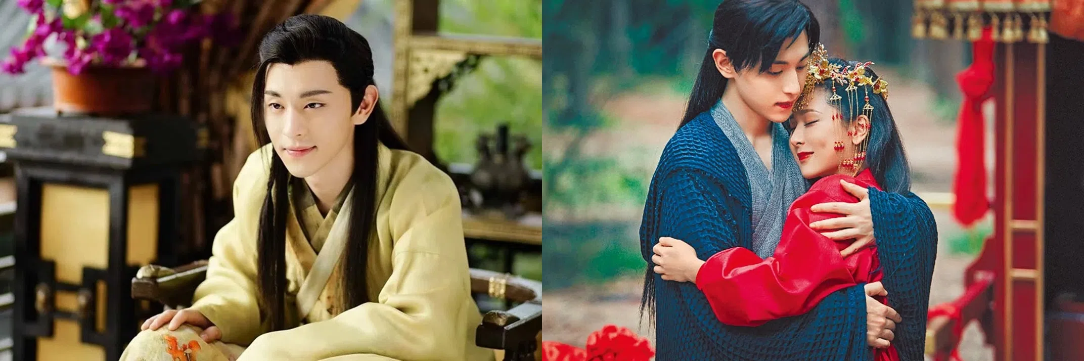 邓伦在《楚乔传》饰演表面放荡不羁的南梁太子萧策（左），然后与杨紫搭档《香蜜沉沉烬如霜》收获高人气。（互联网）